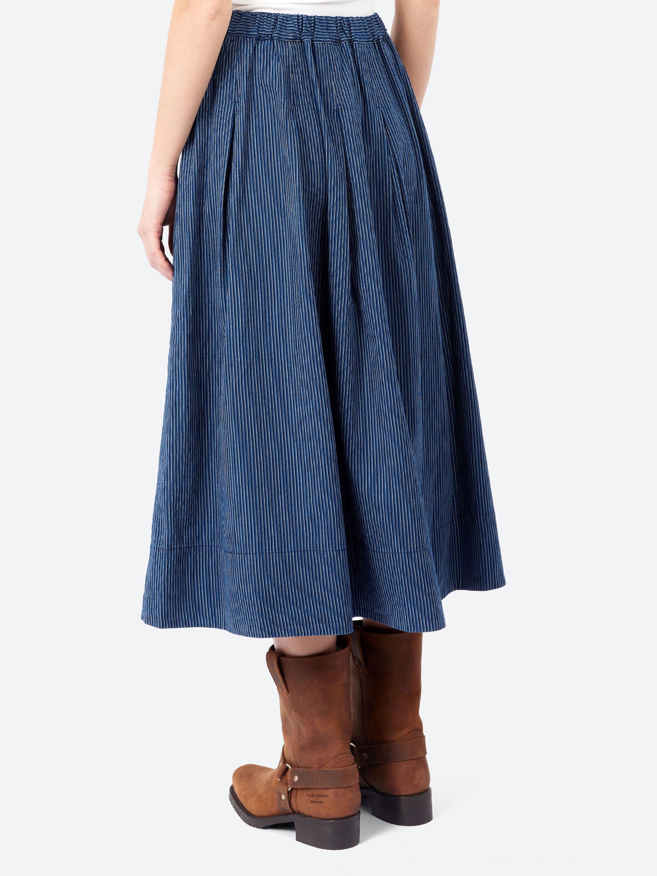 Railroad Stripe Pleated Cotton Skirt