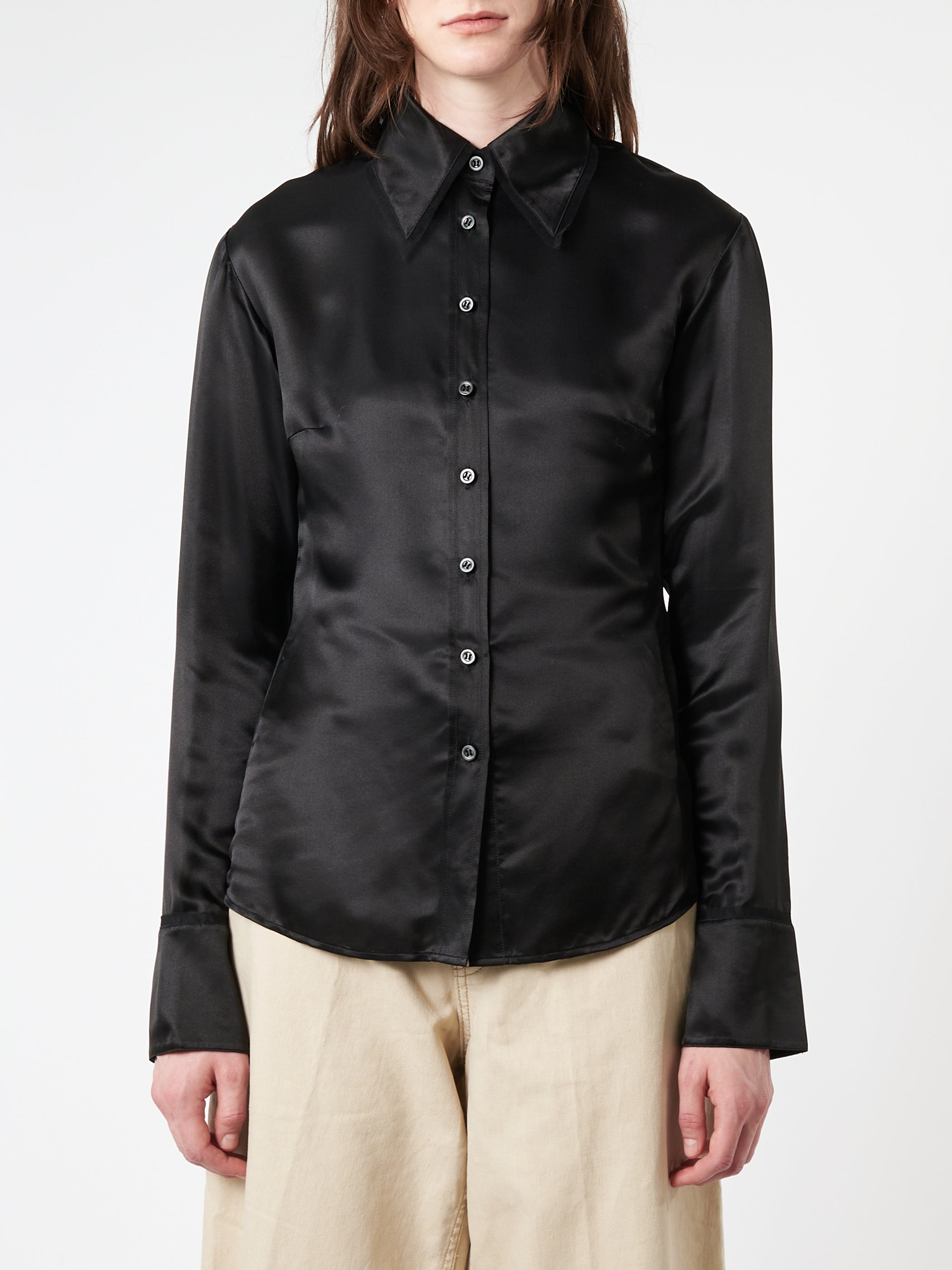 Silk Blend Button-Up Shirt