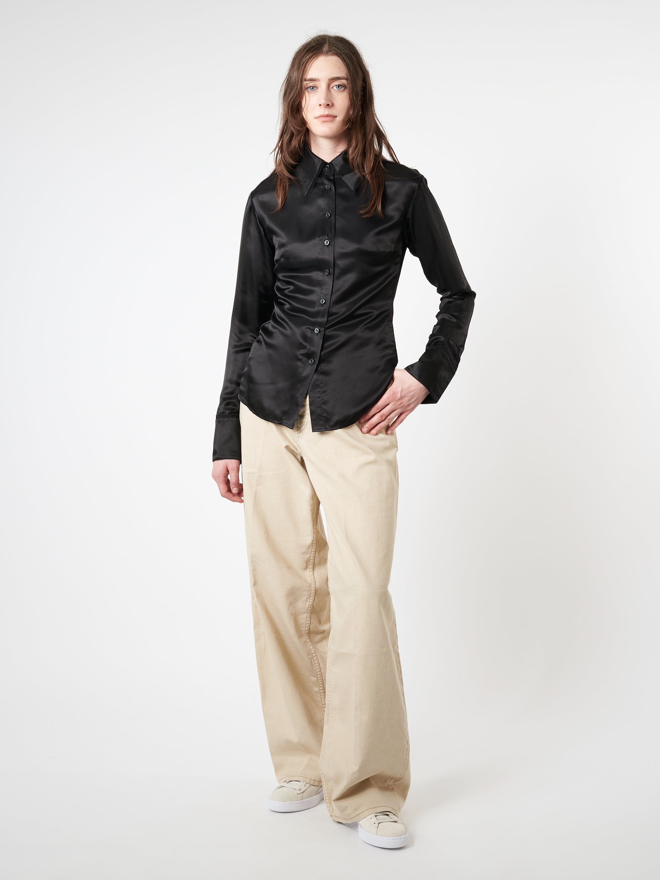 Silk Blend Button-Up Shirt