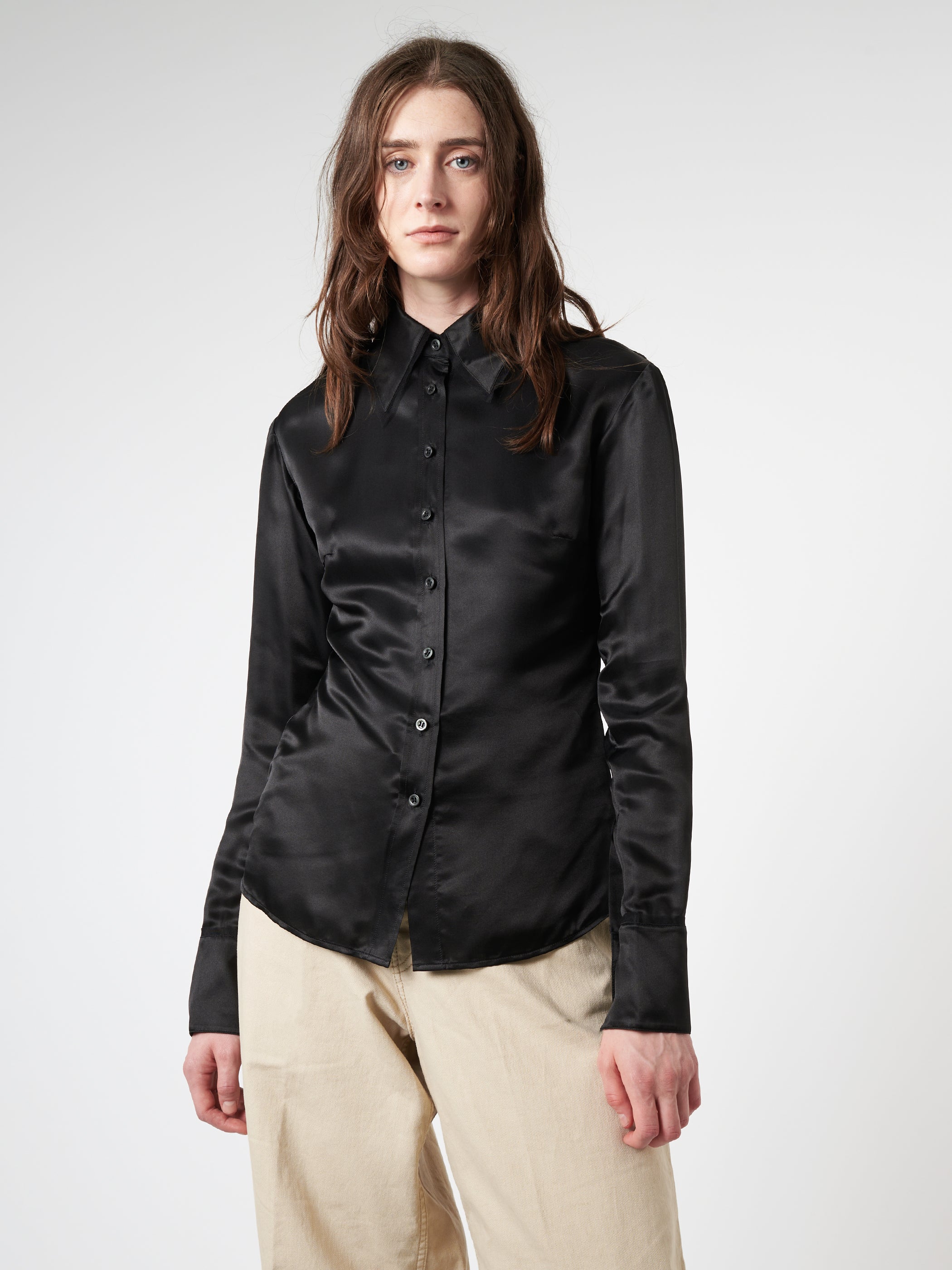 Silk Blend Button-Up Shirt