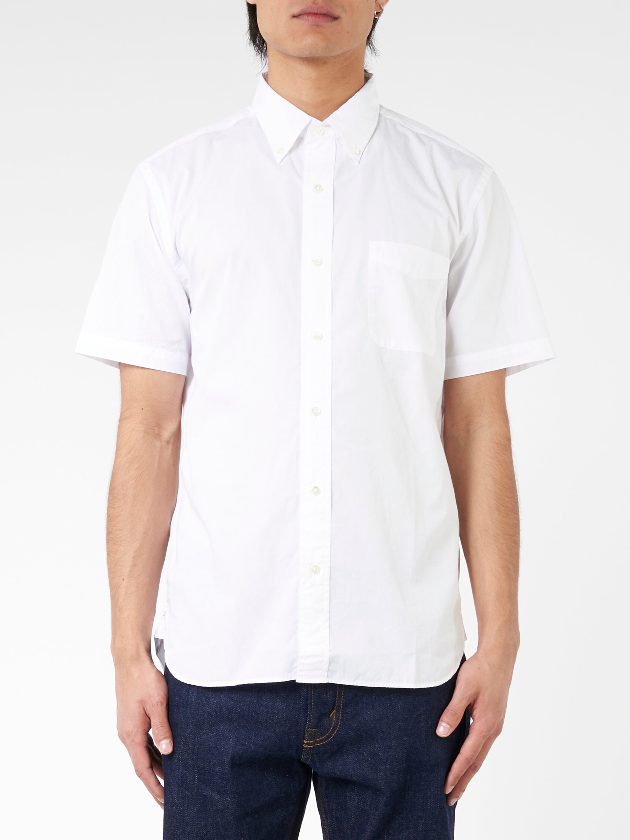 Color Broad Short Sleeve Button Down Shirt